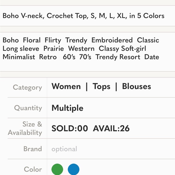 SoldOutBoho, V-neck, Crochet Top, S, M, L, XL, in 5 colors, NWT - Picture 5 of 5